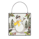 16" H x 16" L Snowman & Chickadees Hanging Glass Wall Art