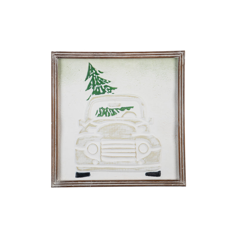 Metal Embossed Christmas Wall Decor with Wooden Frame,6awd981