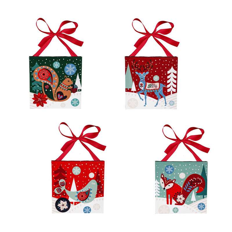 8" H x 8" L Mini Canvas with Plaid Ribbon,Holiday Animals