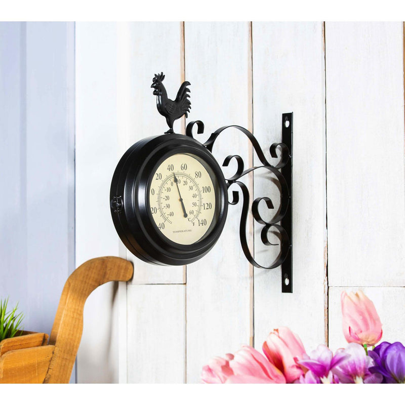 Petal & Plow Outdoor Wall Décor, Clock, Metal, Rooster