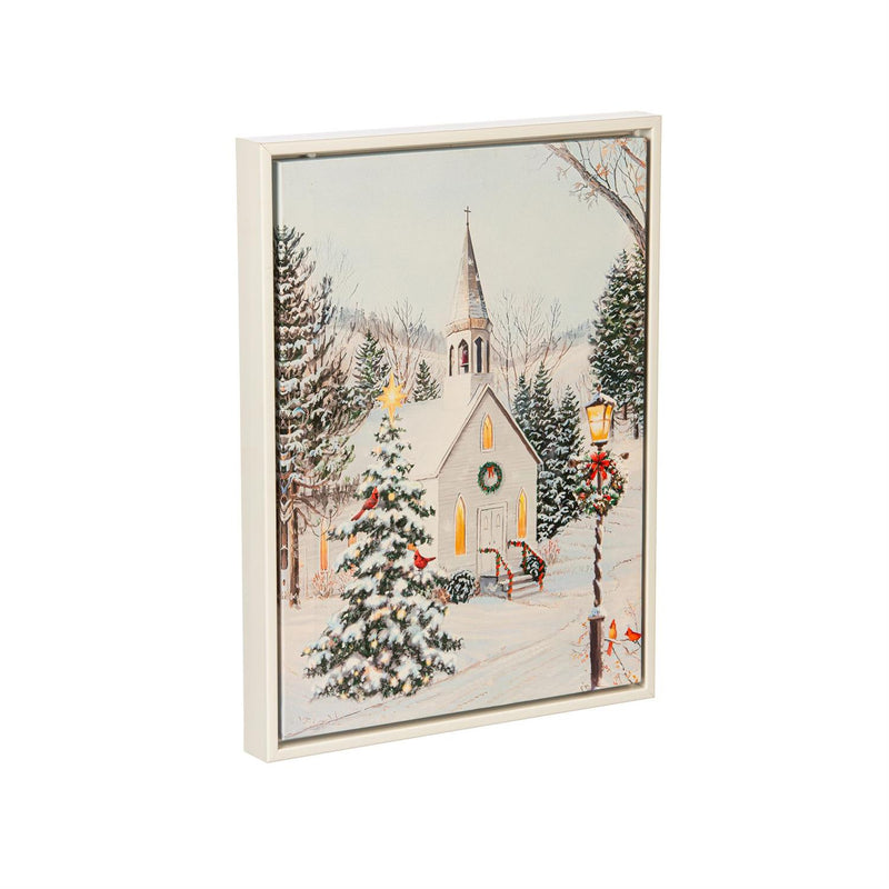 16" H x 12" L LED Christmas Canvas with White Frame