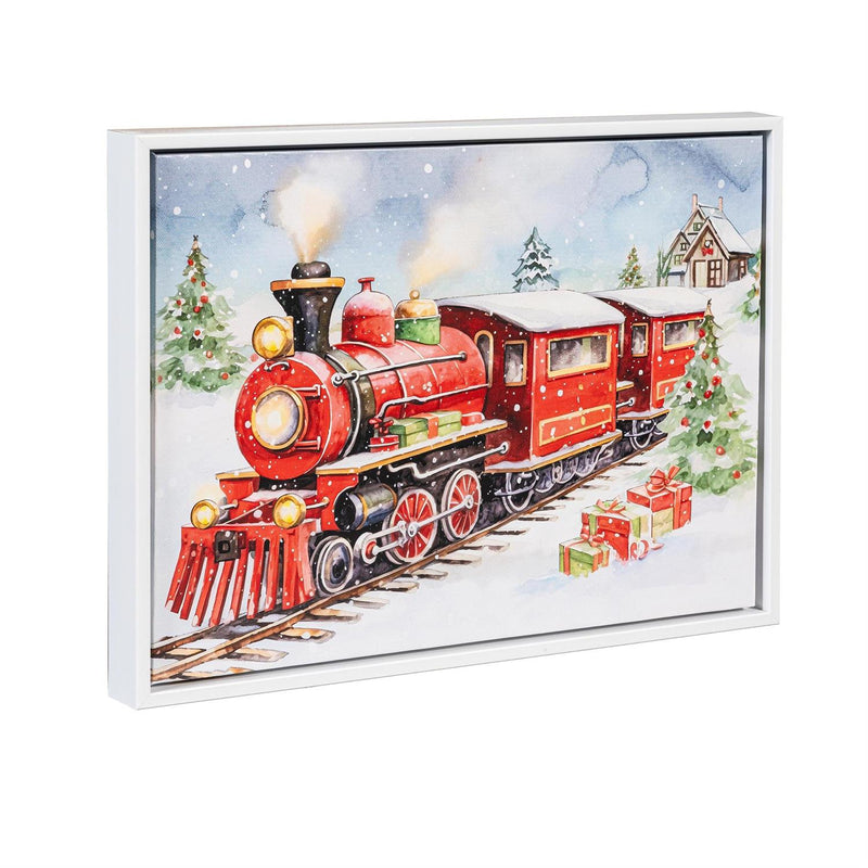 North Pole Express Wall Decor, LED Canvas with White Frame, Holiday Scenes, 16" L x 12" H, Asst of 3