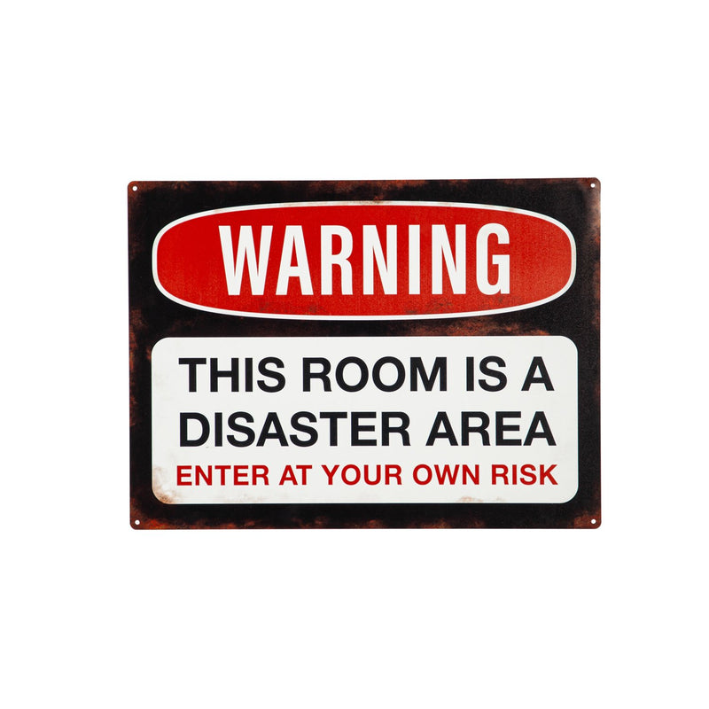 15.5"L x 11.5"H Metal USA Wall Decor, Warning Room is Disaster Area,6m9216
