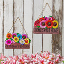 Metal Floral Garden Sign with Jute