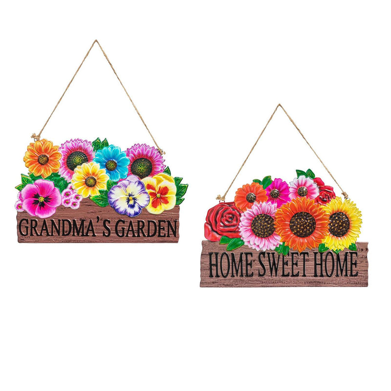 Metal Floral Garden Sign with Jute