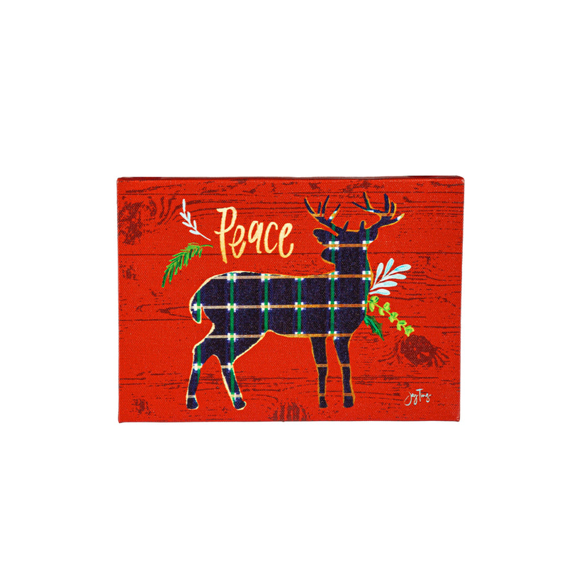 8" H x 6" L Mini LED Canvas,Plaid Deer and Trees