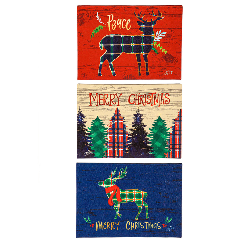 8" H x 6" L Mini LED Canvas,Plaid Deer and Trees