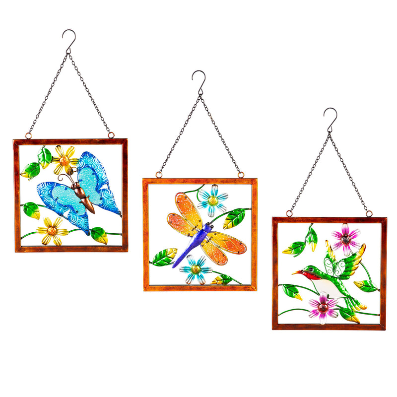 Pollinator Garden Indoor Wall Decor, Metal with Chain, Garden Friend, Asst of 2