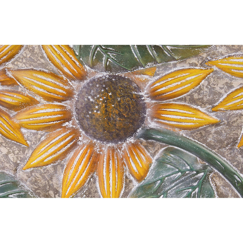 Petal & Plow Indoor Wall Decor, Metal with a Wooden Frame, Embossed Sunflower