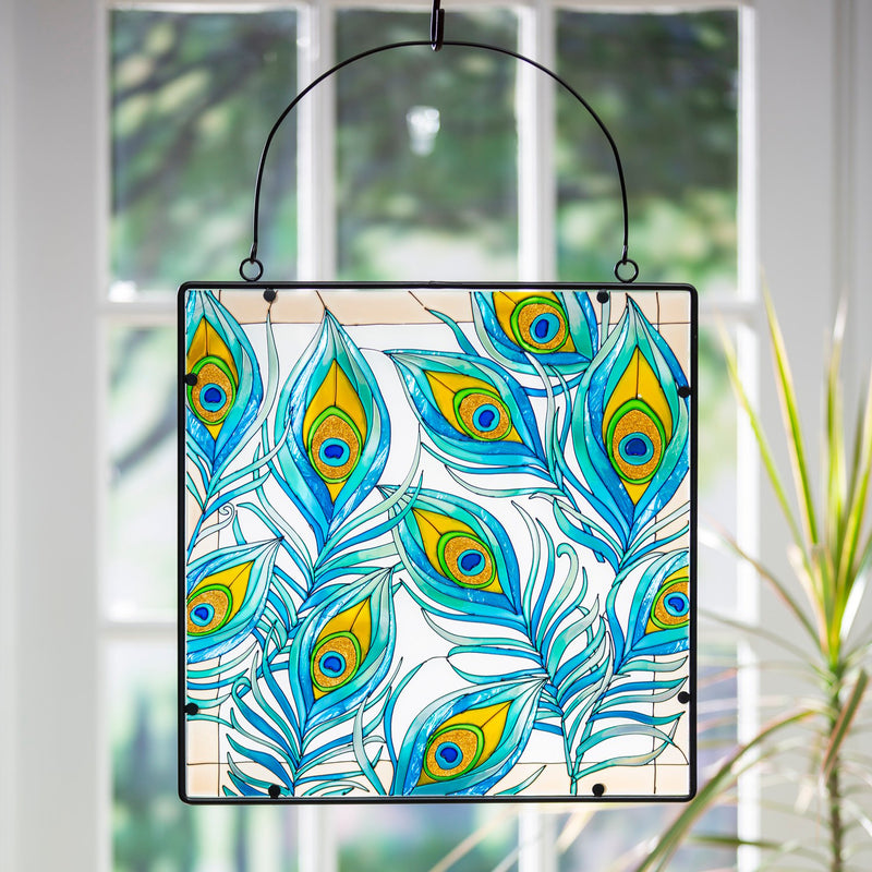 Peacock Stained Glass Wall Art, 16 x 16"