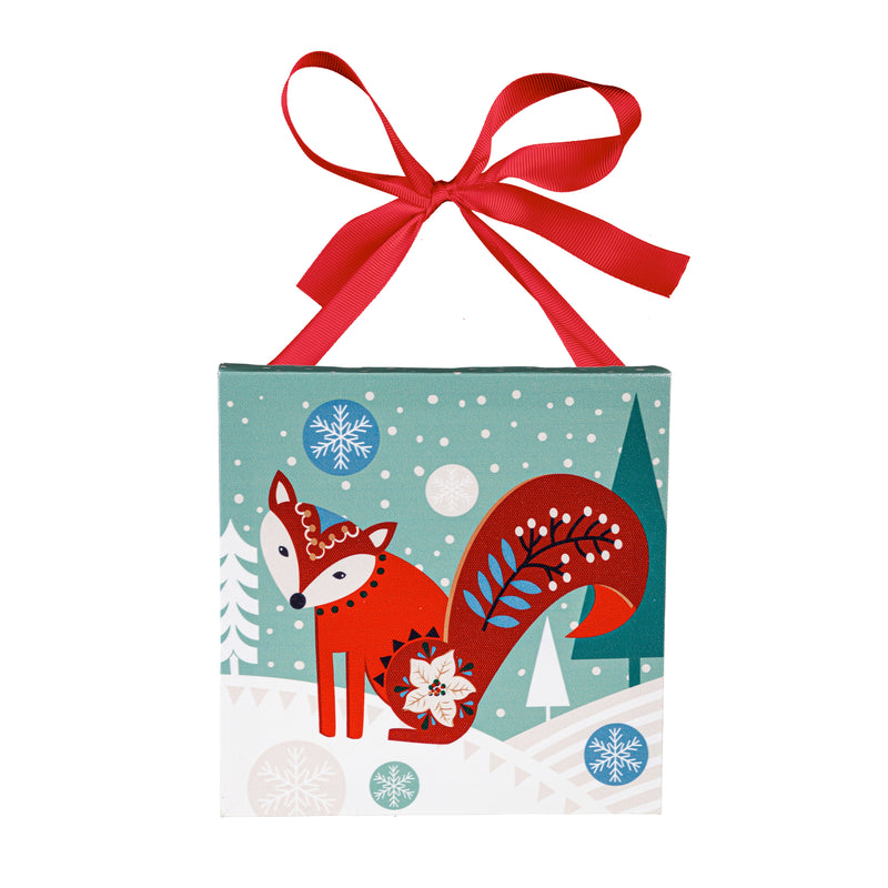 8" H x 8" L Mini Canvas with Plaid Ribbon,Holiday Animals