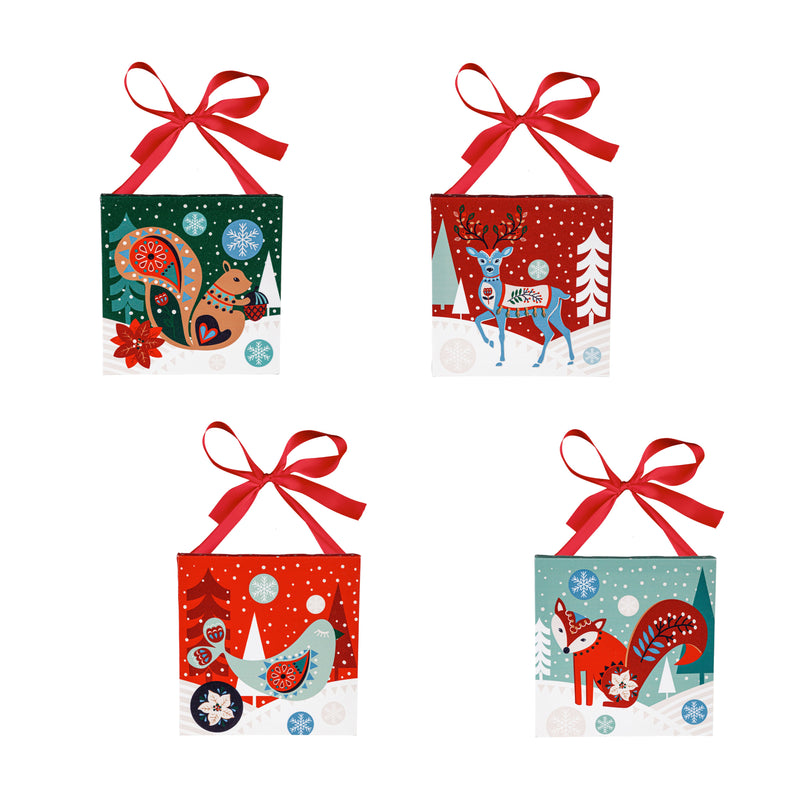 8" H x 8" L Mini Canvas with Plaid Ribbon,Holiday Animals