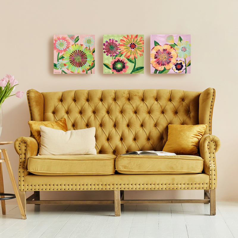 Pastel Flowers Canvas Wall Decor, 12" H x 12" L