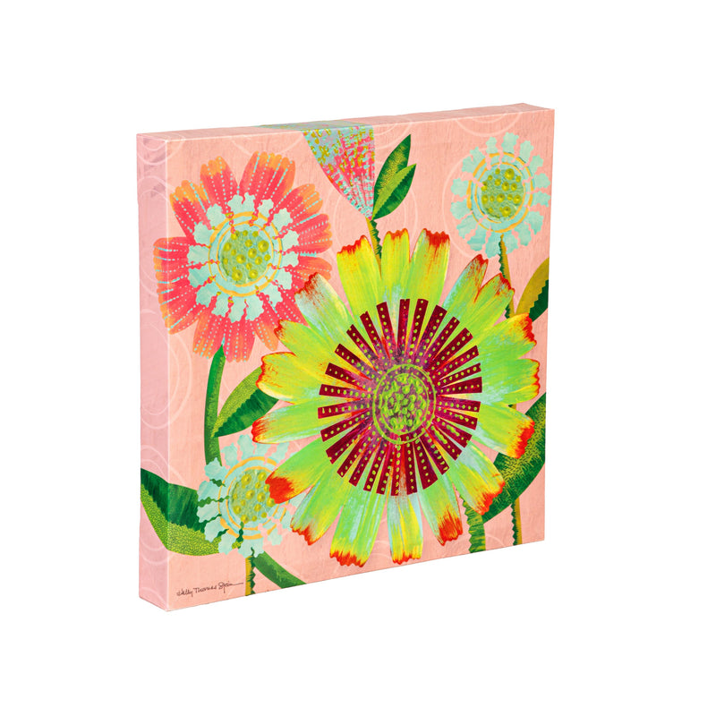 Pastel Flowers Canvas Wall Decor, 12" H x 12" L