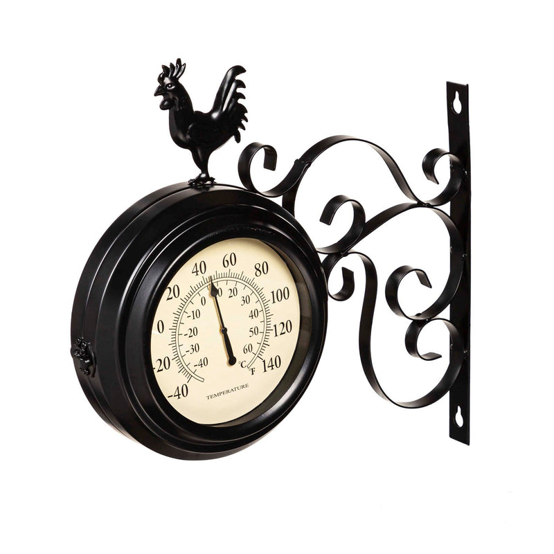 Petal & Plow Outdoor Wall Decor, Clock, Metal, Rooster