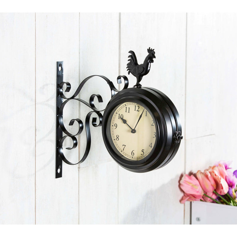 Petal & Plow Outdoor Wall Decor, Clock, Metal, Rooster