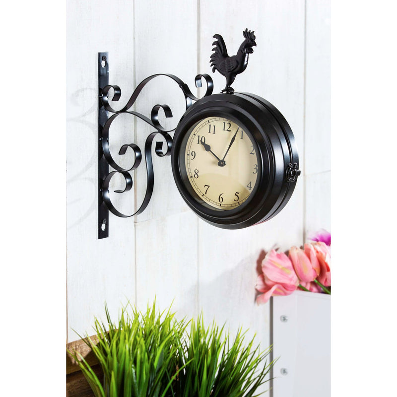 Petal & Plow Outdoor Wall Decor, Clock, Metal, Rooster