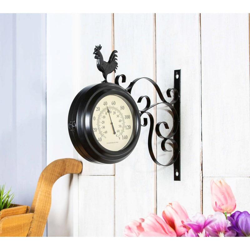 Petal & Plow Outdoor Wall Decor, Clock, Metal, Rooster