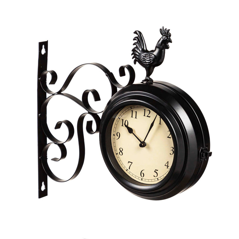 Petal & Plow Outdoor Wall Decor, Clock, Metal, Rooster