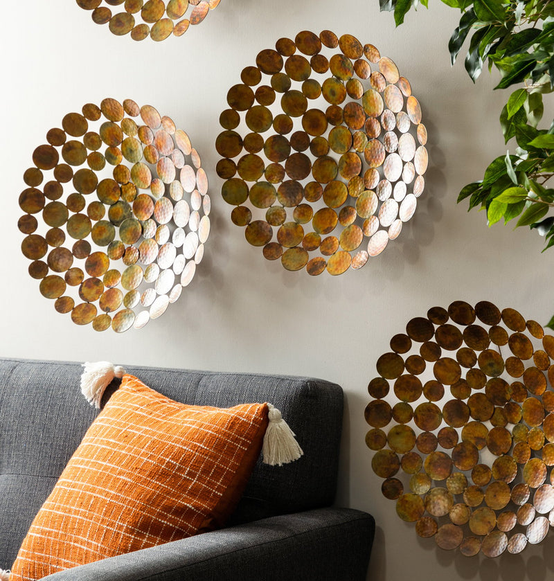 17"L x 17"H Metal Wall Decor, Abstract Circles, Multi-Color Copper Finish