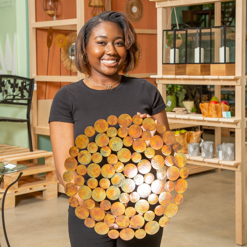 17"L x 17"H Metal Wall Decor, Abstract Circles, Multi-Color Copper Finish
