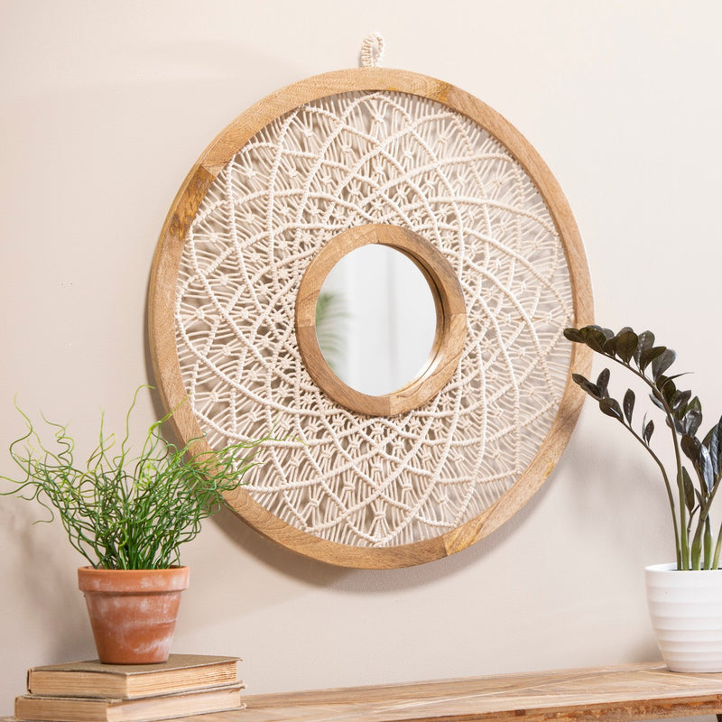 Blue Coastal Indoor Wall Decor, Alternative Wall, Macrame Circular Mirror, 25"