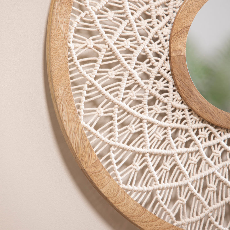 Blue Coastal Indoor Wall Decor, Alternative Wall, Macrame Circular Mirror, 25"