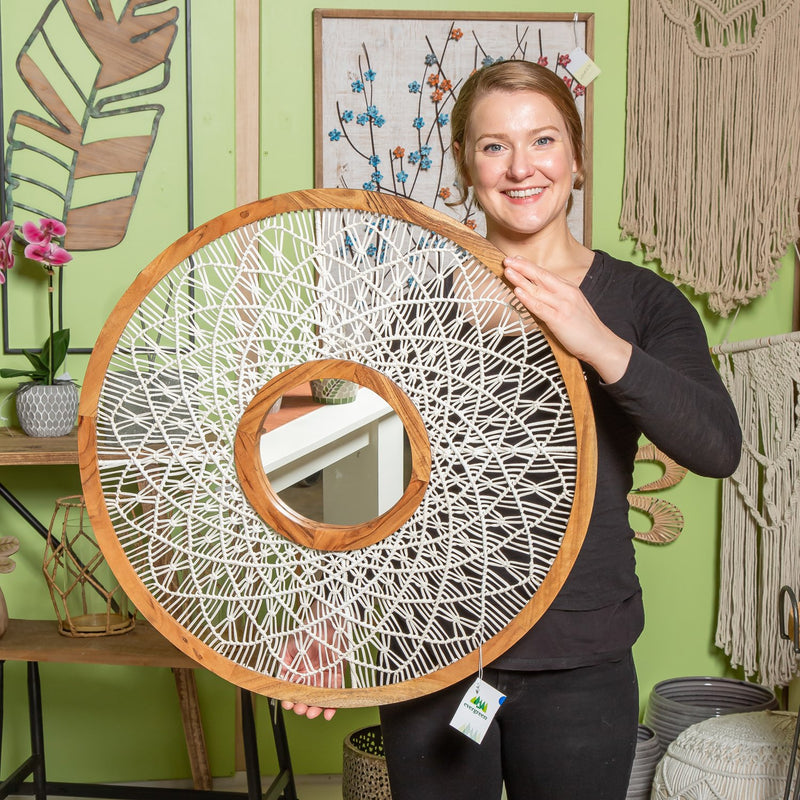 Blue Coastal Indoor Wall Decor, Alternative Wall, Macrame Circular Mirror, 25"