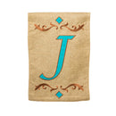 Garden Burlap Teal Monogram J Flag