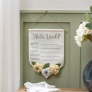 Baby Hello World Burlap Hanging Decor with Felt Flowers, 14"