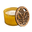 Glass Harvest Soy and Palm Wax Candle with Laser Cut Wooden Leaf Lid