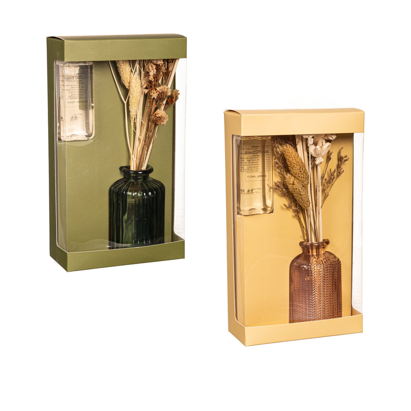 Evergreen Gifts,9.25" Glass Fragrance Diffuser with Dried Floral,2.3x2.3x9.25 Inches