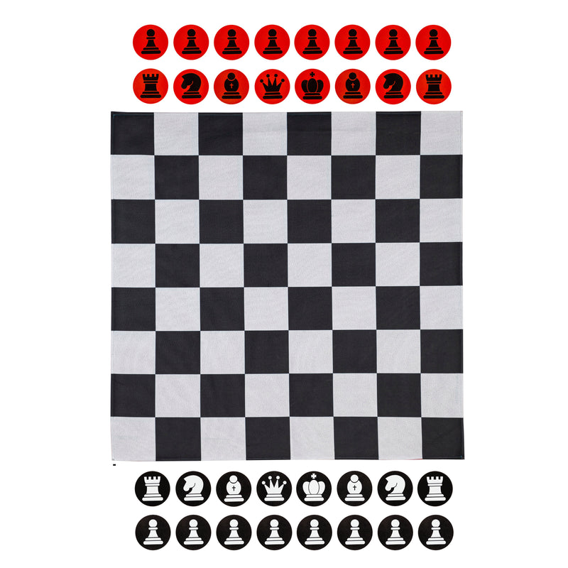 Outdoor Reversible Game Set with Storage Bag, Checkers/Chess,7oyg001