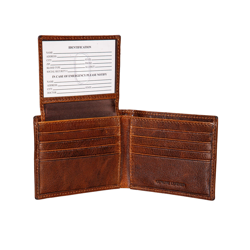 Jacksonville Jaguars, Embossed 100% Genuine Tumbled Leather Passcase Bi-Fold Wallet, Brown