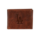 Los Angeles Dodgers, Embossed 100% Genuine Tumbled Leather Passcase Bi-Fold Wallet, Brown