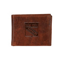 New York Rangers, Embossed 100% Genuine Tumbled Leather Passcase Bi-Fold Wallet, Brown