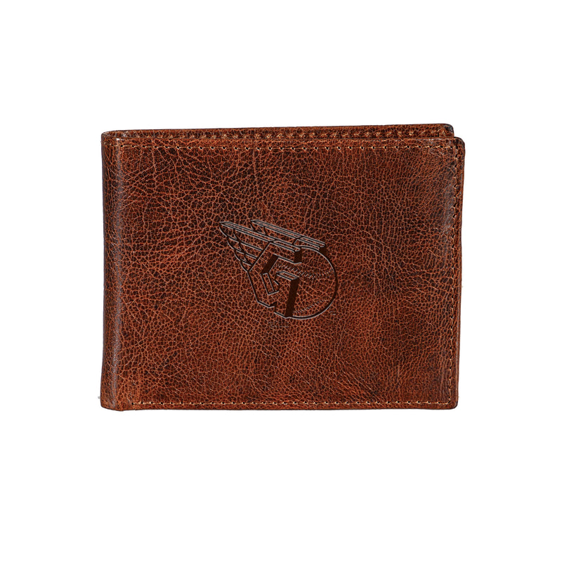 Cleveland Guardians, Embossed 100% Genuine Tumbled Leather Passcase Bi-Fold Wallet, Brown