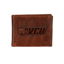 VCU, Embossed 100% Genuine Tumbled Leather Passcase Wallet, Brown