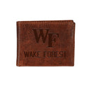 Wake Forest University, Embossed 100% Genuine Tumbled Leather Passcase Bi-Fold Wallet, Brown