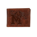 University of Memphis, Embossed 100% Genuine Tumbled Leather Passcase Bi-Fold Wallet, Brown