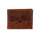 University of Utah, Embossed 100% Genuine Tumbled Leather Passcase Bi-Fold Wallet, Brown