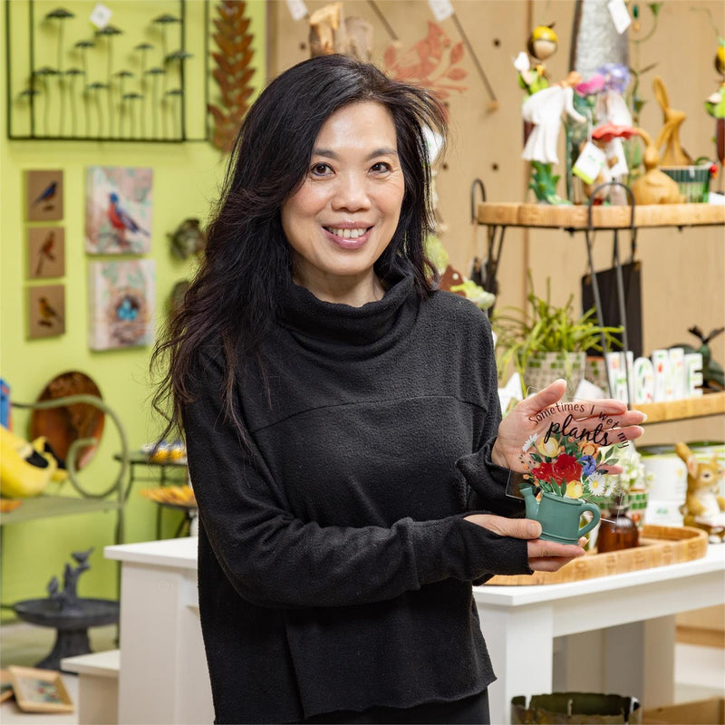 Floral Watering Can "Sometimes I Wet My Plants" Resin and Acrylic Table Décor, 6.5"H