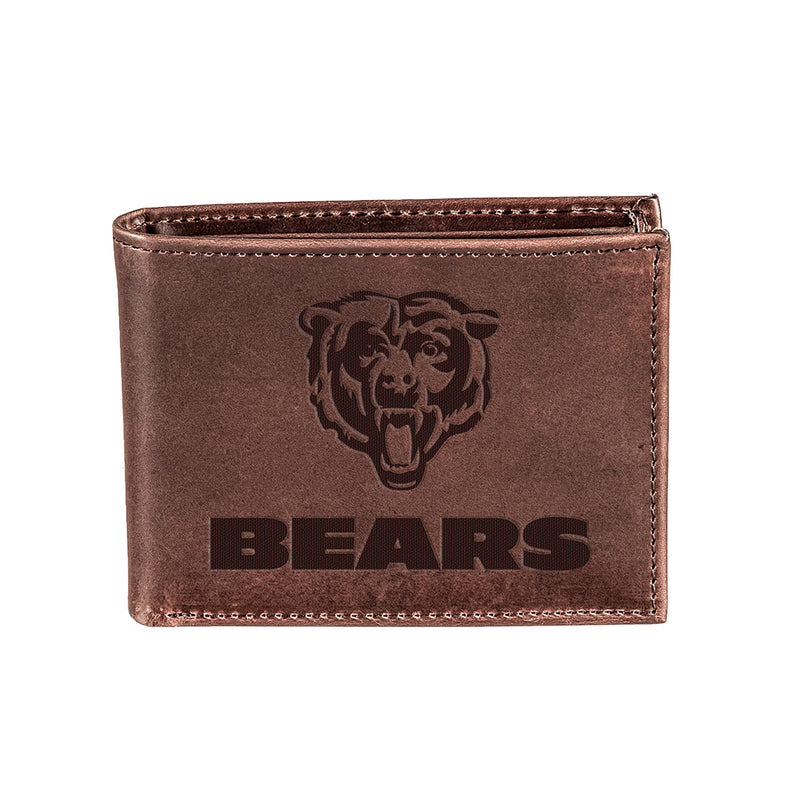 Chicago Bears, Bi-Fold Wallet, Brown, CH, 100% Genuine Leather