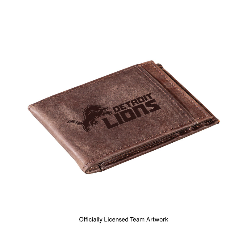 Front Pocket Wallet w/ RFID Blocking, Detroit Lions, Brown