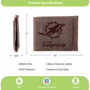Front Pocket Wallet w/ RFID Blocking, Miami Dolphins, Brown