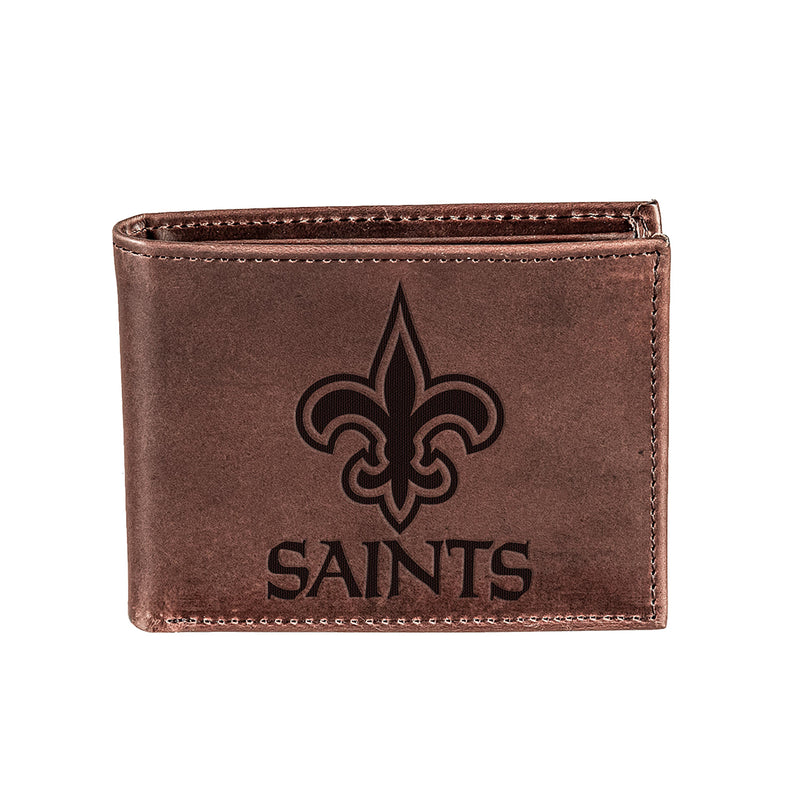 New Orleans Saints, Bi-Fold Wallet, Brown, CH, 100% Genuine Leather