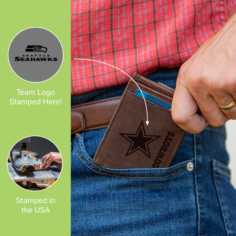 Front Pocket Wallet w/ RFID Blocking, Seattle Seahawks, Brown