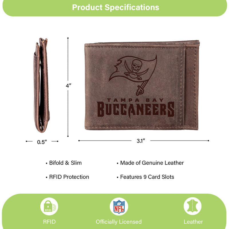 Front Pocket Wallet w/ RFID Blocking, Tampa Bay Buccaneers, Brown