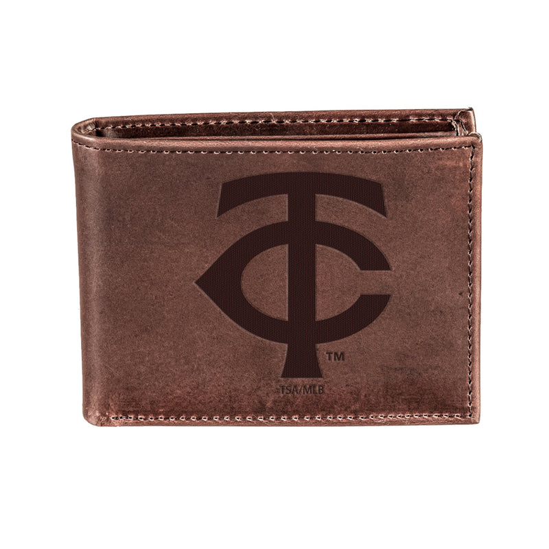 Minnesota Twins Bi-Fold Wallet Brown 100% Genuine Leather