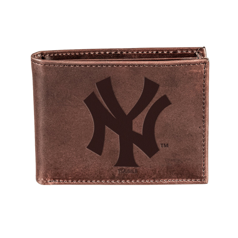 New York Yankees Bi-Fold Wallet Brown 100% Genuine Leather